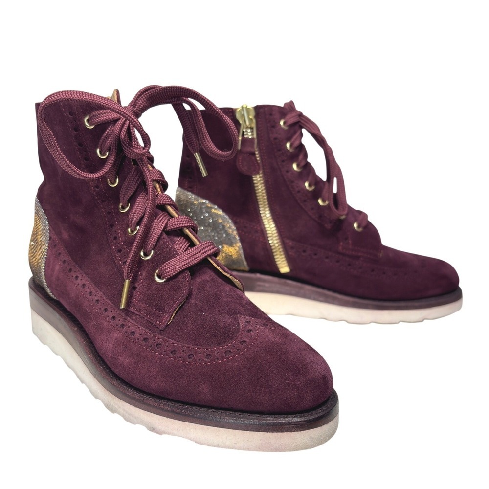 The Office of Angela Scott Mr Harrison Burgundy Suede Wingtip Lace Up Boot 36.5